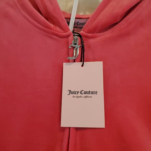 NWT JUICY COUTURE SZ M Hot Pink Watermelon Velour Hoodie & Shorts Tracksuit Set - Picture 6 of 10